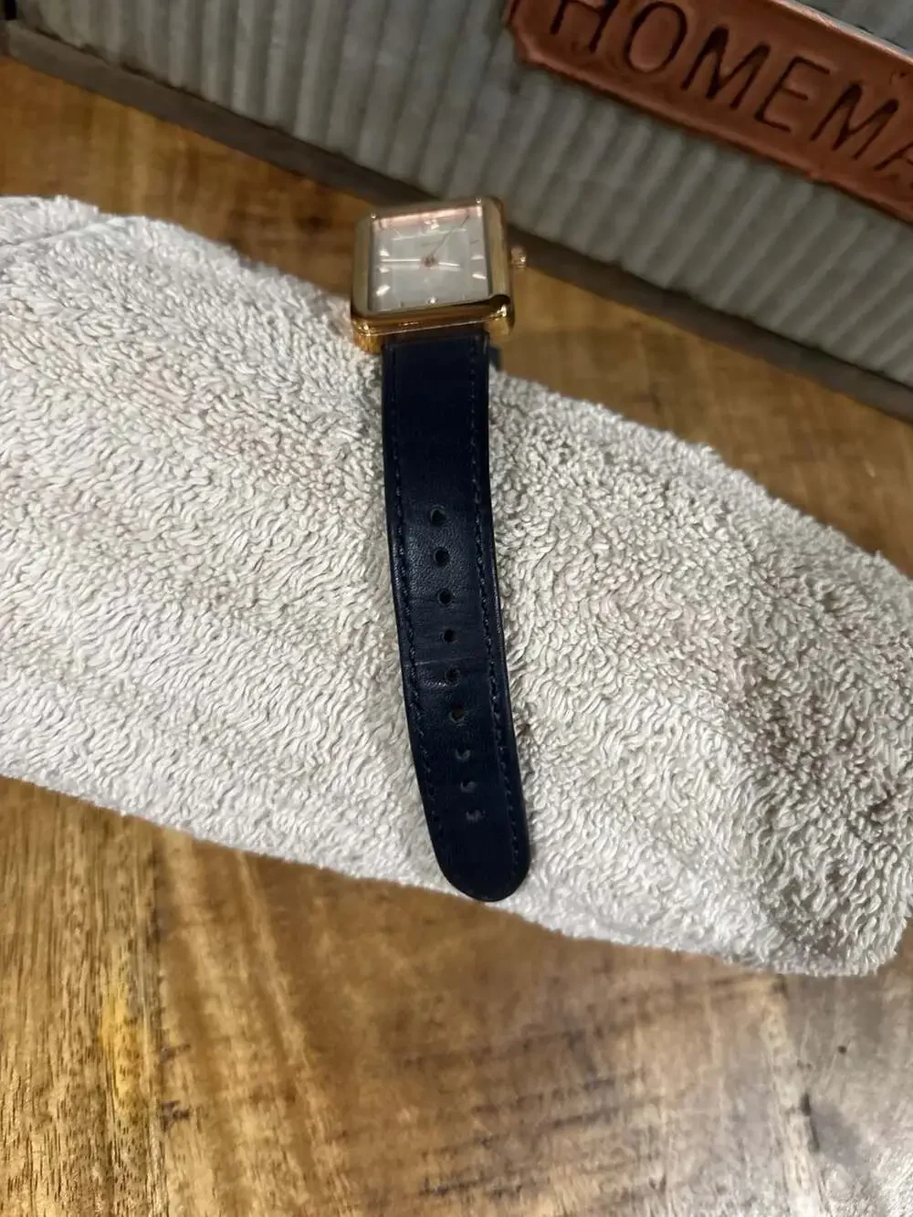 Fossil Raquel Rectangular Rose Gold-Tone Watch with Navy Leather Strap ES4158